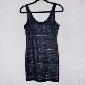 Le Château Charcoal Sleeveless Bodycon Geometric Textured Mini Dress S